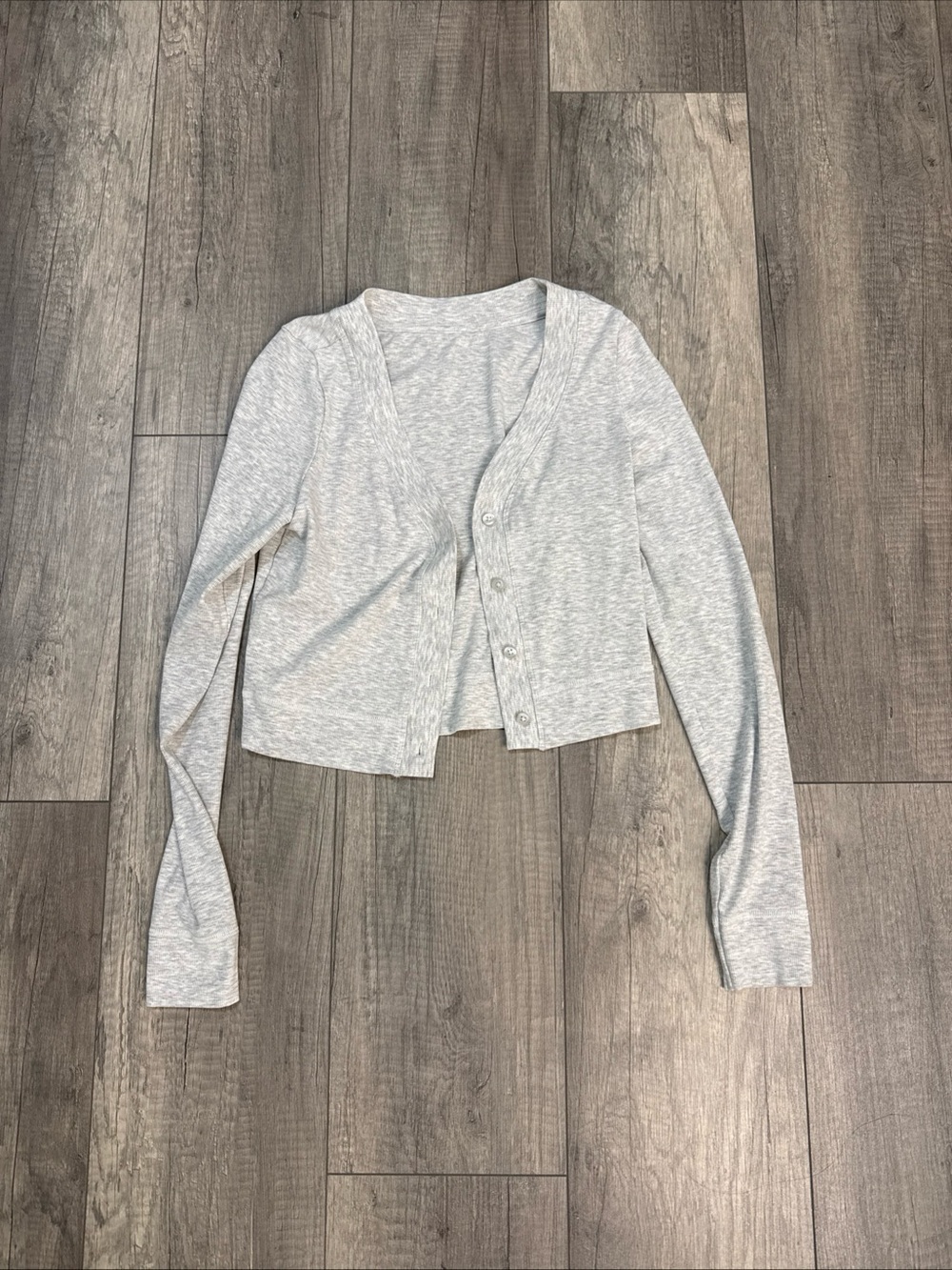 Vuori Light Gray Cropped Button Cardigan